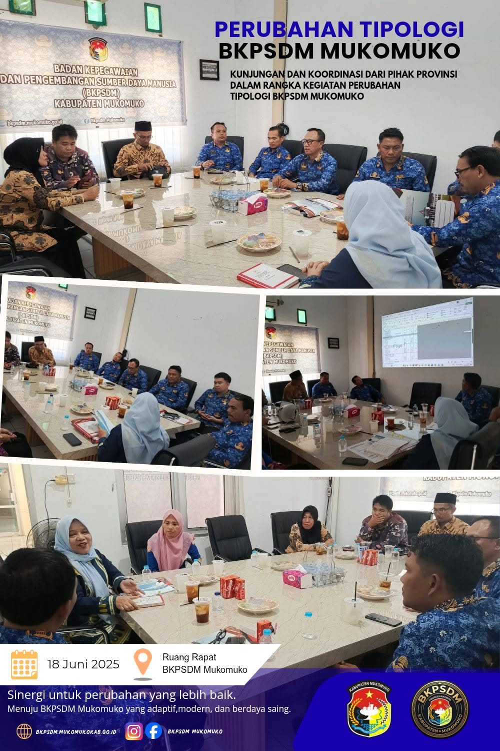 kunjungan dan koordinasi dari Tim Pemerintah Provinsi Bengkulu dalam rangka pembahasan rencana Perubahan Tipologi BKPSDM Kabupaten Mukomuko.